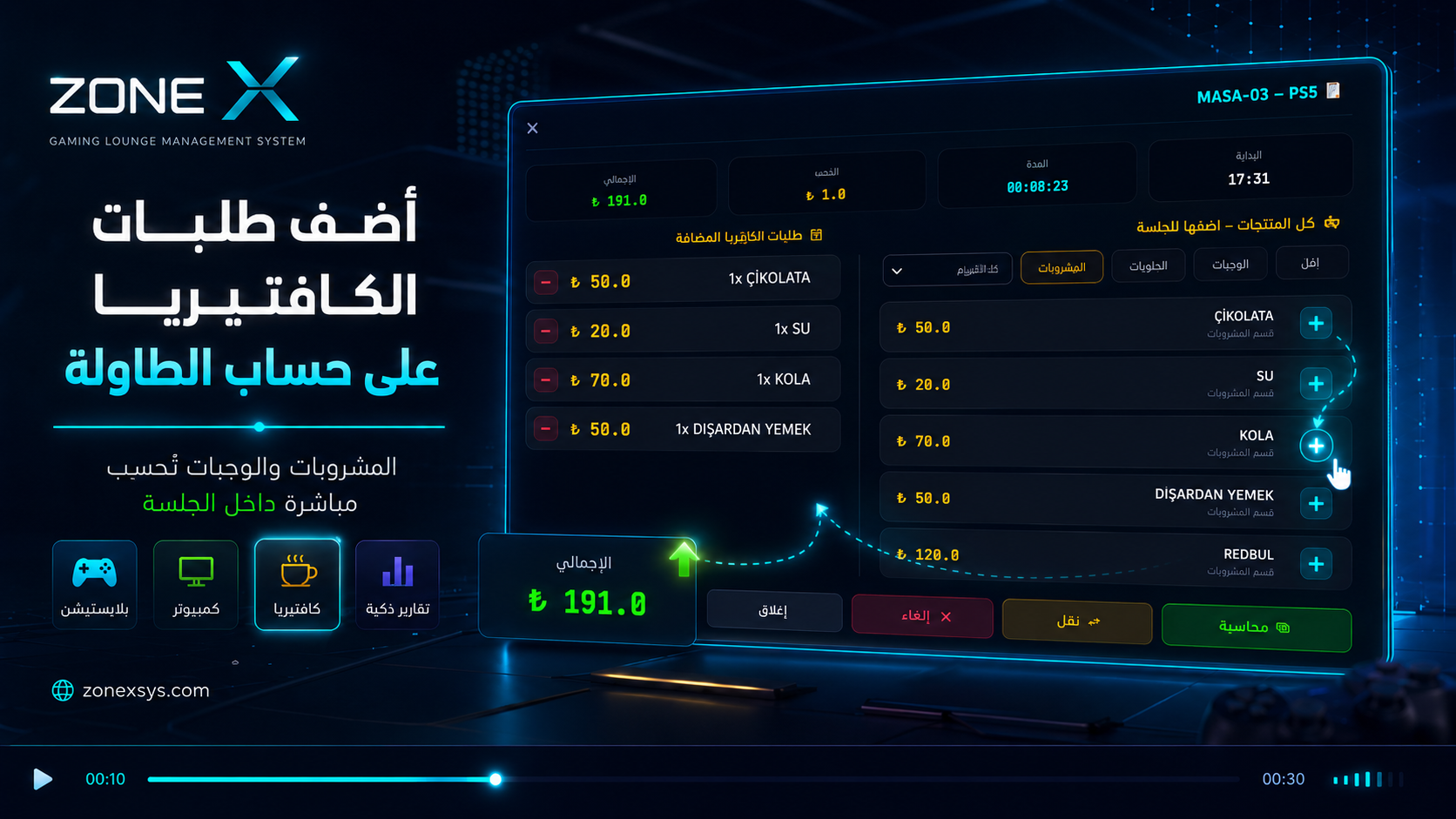 طلبات الكافيتيريا على حساب الطاولة